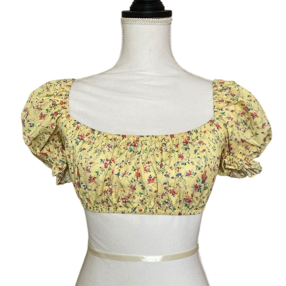 Love + Harmony Floral Yellow Puff Sleeve Top medium